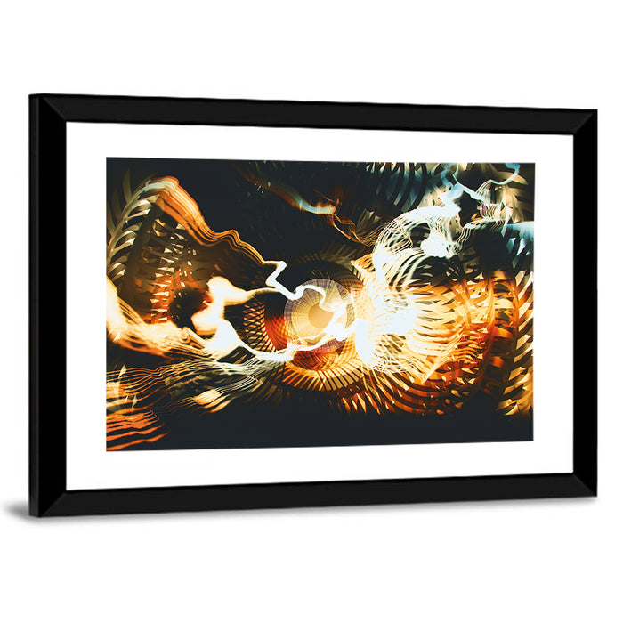 Golden Fractal Vortex Wall Art as a framed print