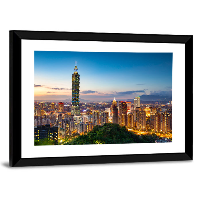 Taipei Skyline at Dusk Wall Art as a framed print