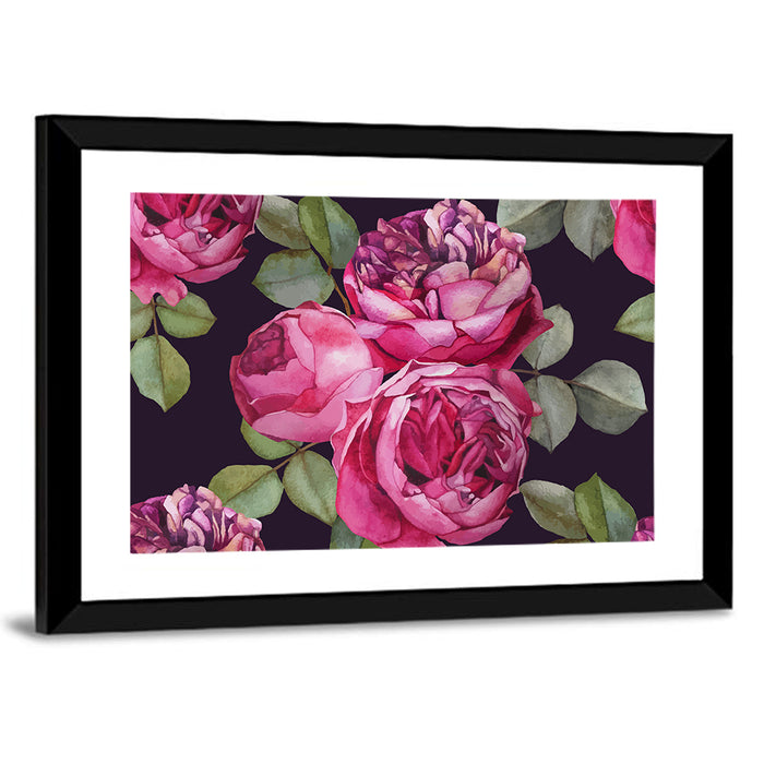 Pink Watercolor Roses Wall Art as a framed print