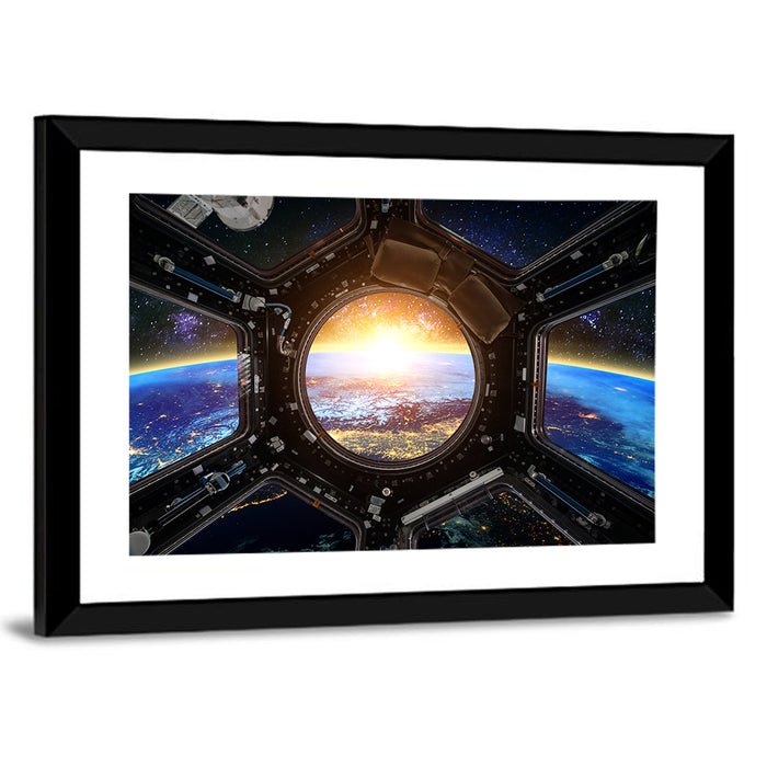Earthrise Through Spacecraft Window Wall Art as a framed print
