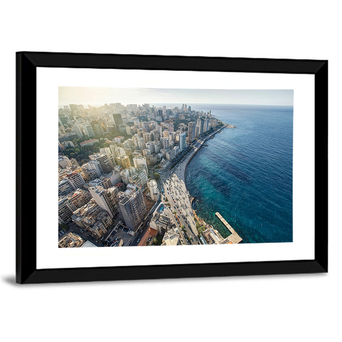 Beirut Corniche Aerial View Wall Art as a framed print