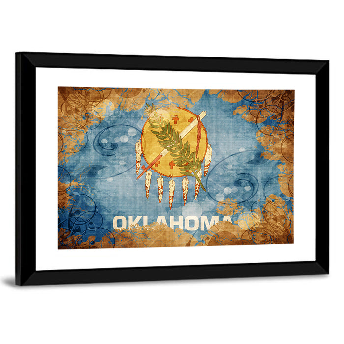 Vintage Oklahoma Flag Wall Art as a framed print
