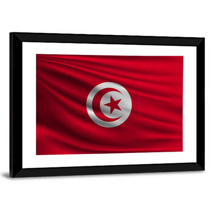 Tunisia Flag with Crescent and Star Wall Art as a framed print