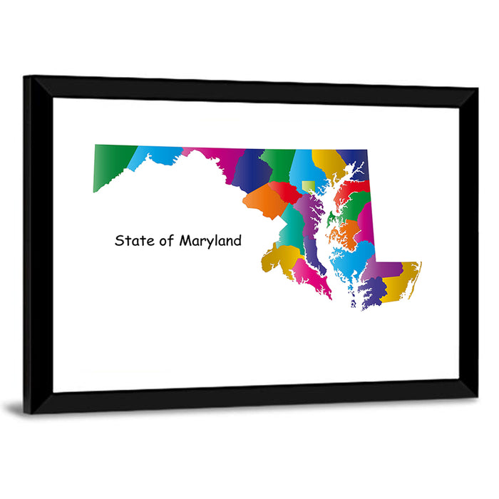 Maryland County Map Wall Art as a framed print