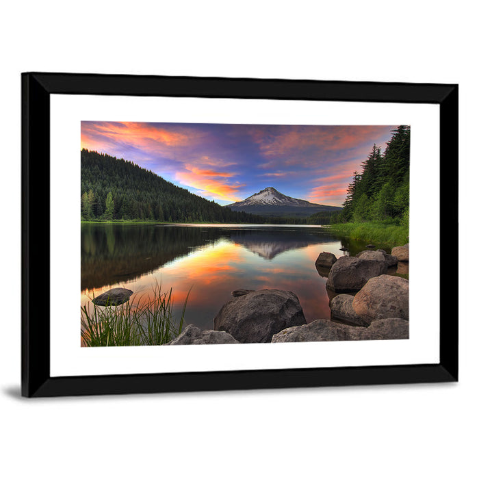 Mount Hood Reflected Over Trillium Lake Wall Art as a framed print