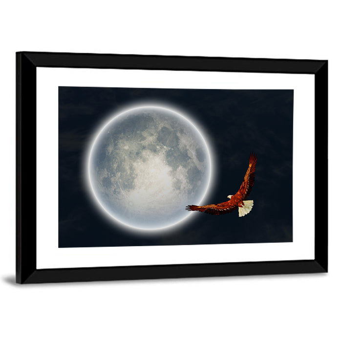 Bald Eagle Moonlight Flight Wall Art as a framed print