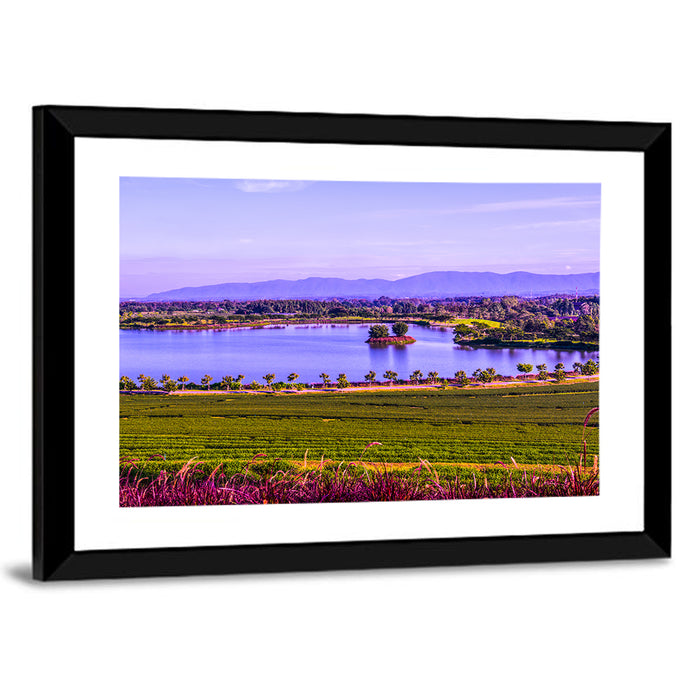 Thai Tea Plantation and Lake Wall Art as a framed print