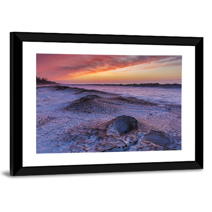 Lake Huron Twilight Shoreline Wall Art as a framed print