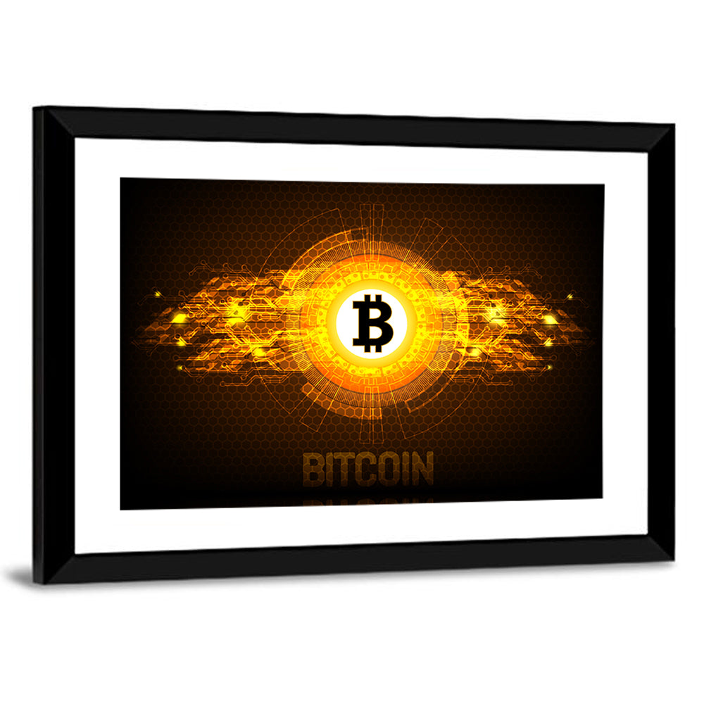 Futuristic Bitcoin Circuit Wall Art, framed print, landscape