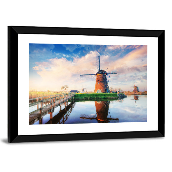 Kinderdijk Windmills at Golden Hour Wall Art as a framed print