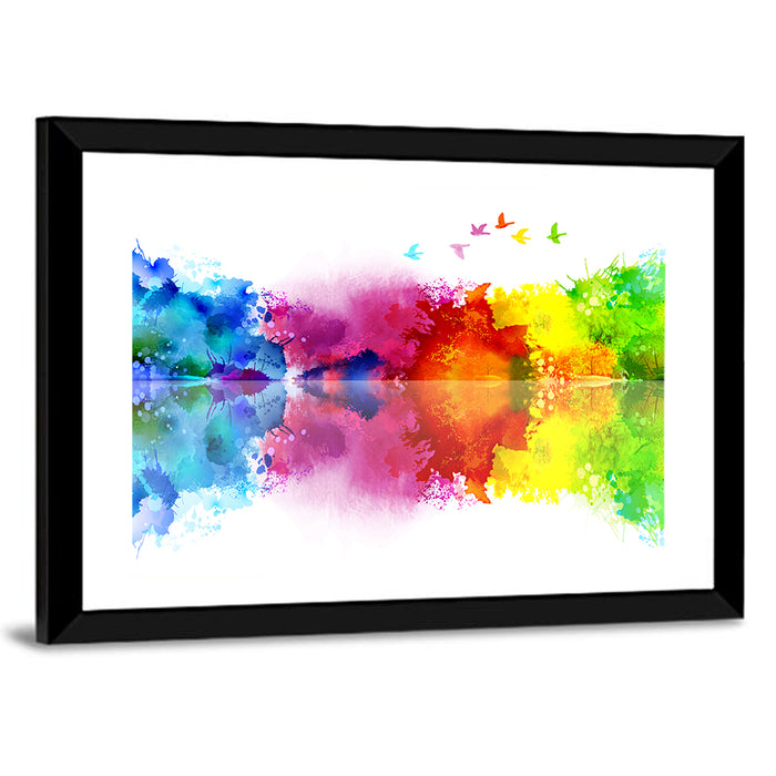 Mirrored Flock of Birds Watercolor Wall Art as a framed print