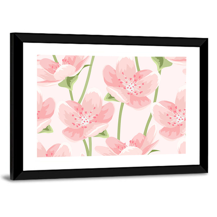 Spring Pink Sakura Magnolia Pattern Wall Art as a framed print