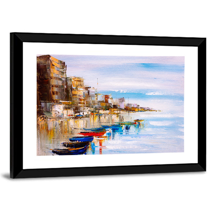 Harbor Oil Painting Wall Art as a framed print