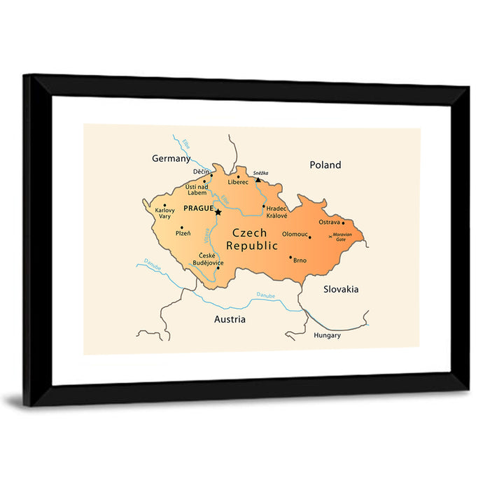 Czech Republic Topographic Map Wall Art as a framed print