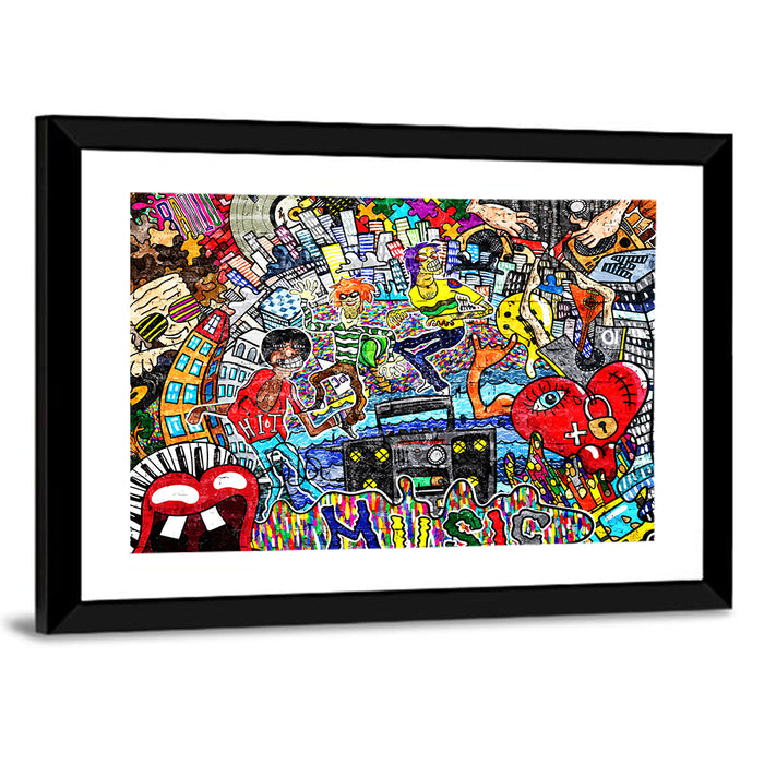 Urban Music Collage Wall Art as a framed print