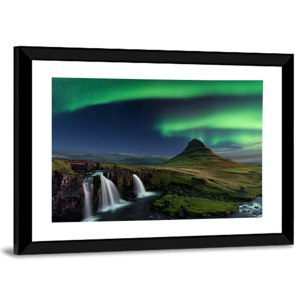 Northern Light Over Kirkjufellsfoss Waterfall Wall Art
