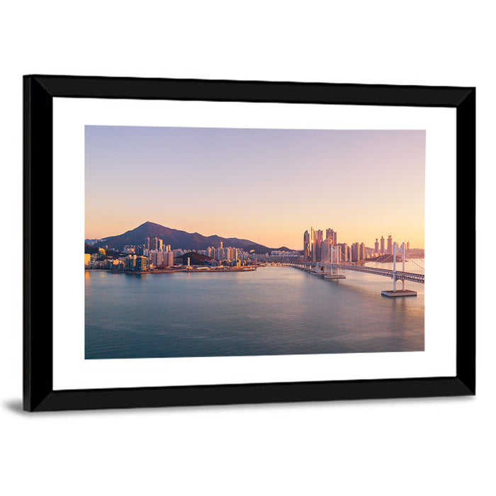 Gwangan Bridge Sunrise Skyline Wall Art as a framed print