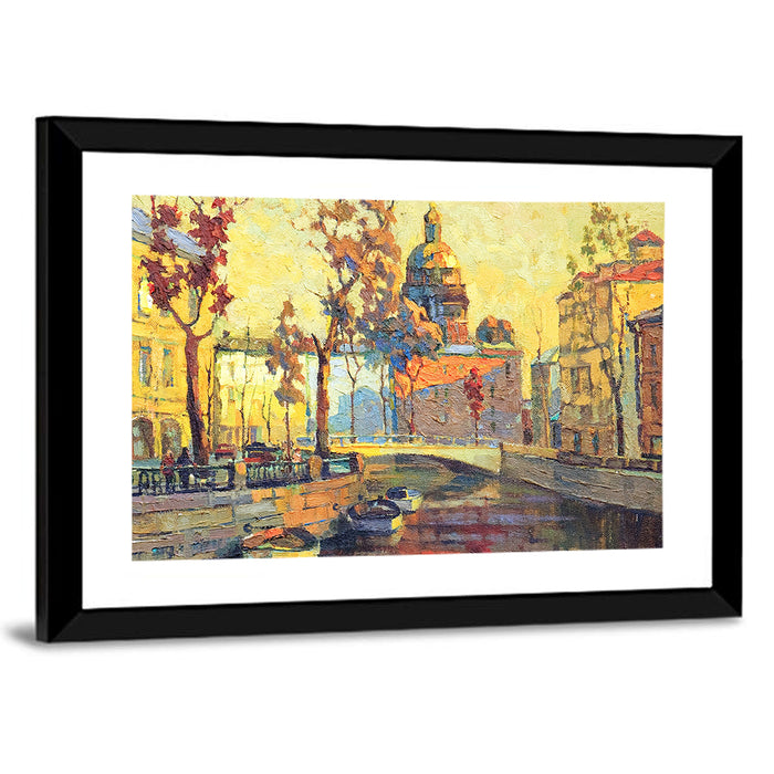 St Petersburg Golden Canal Wall Art as a framed print