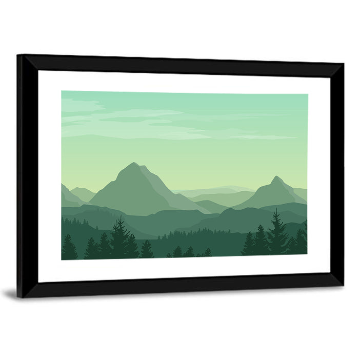 Green Mountain Silhouette Wall Art as a framed print