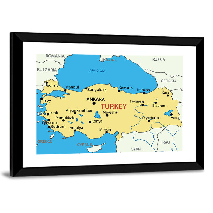 Republic of Turkey Map Wall Art as a framed print