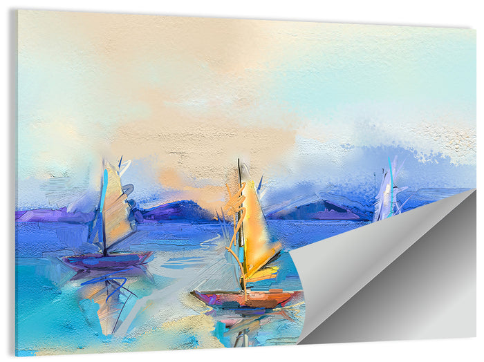 Three Sailboats at Sunset Wall Art as a poster print
