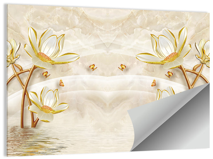 3d Lotus and Butterfly Illustration Wall Art as a poster print