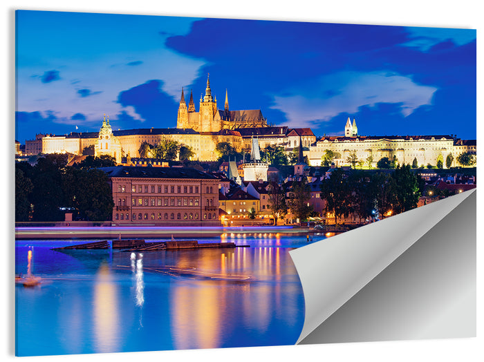 Prague Castle Night Reflection Wall Art as a poster print