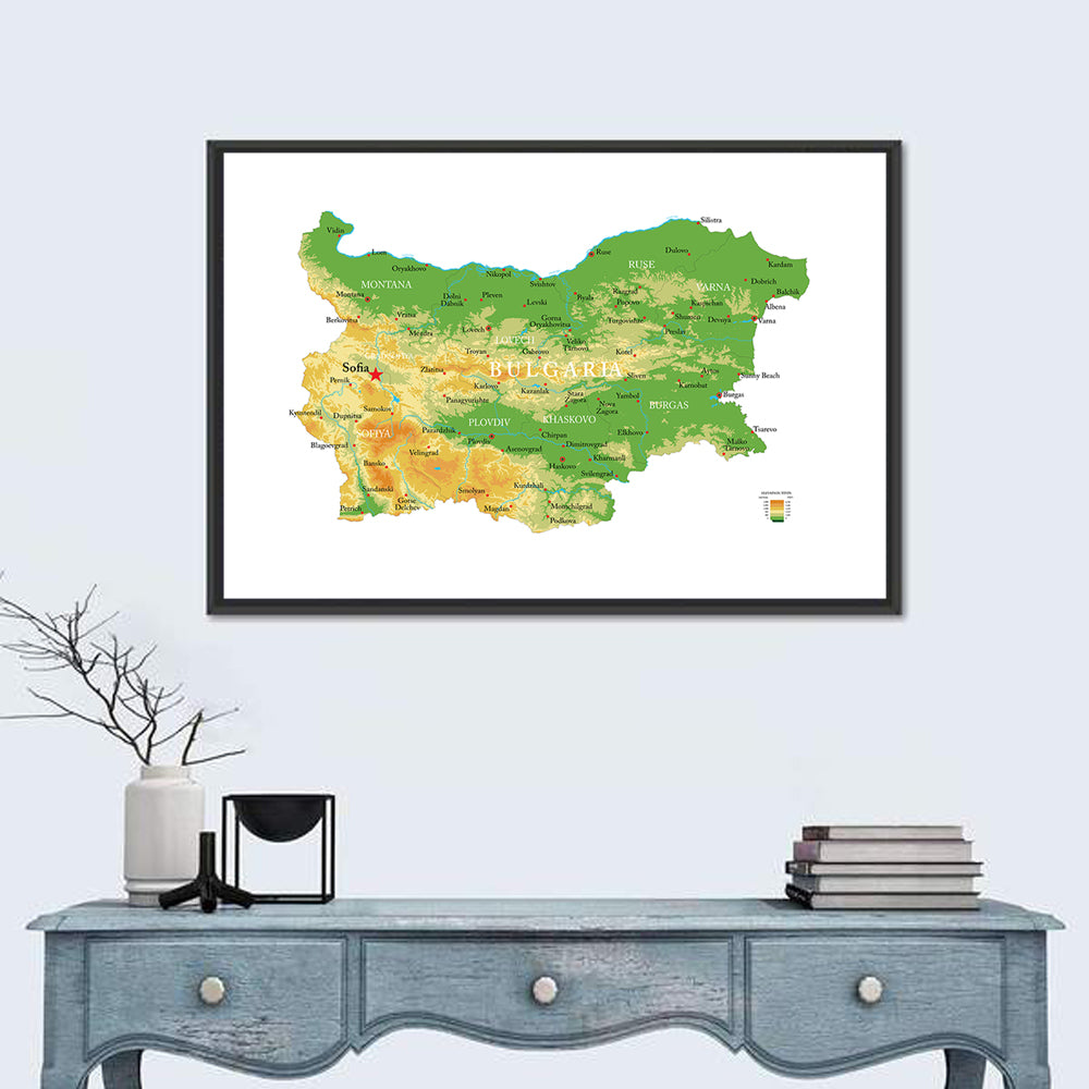 Bulgaria Physical Map Wall Art