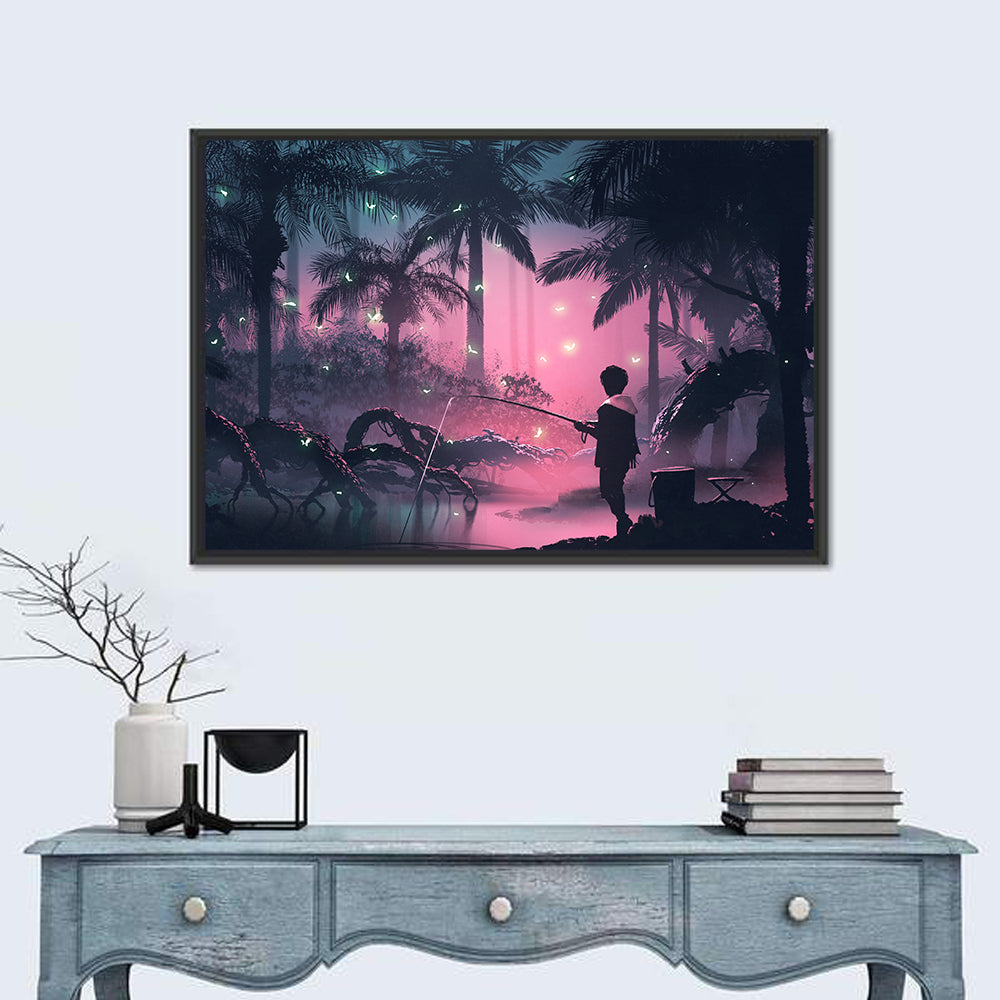 Fishing On The Night Swamp Wall Art
