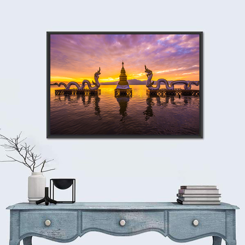 White Naga Statue At Kwan Phayao In Thailand Wall Art