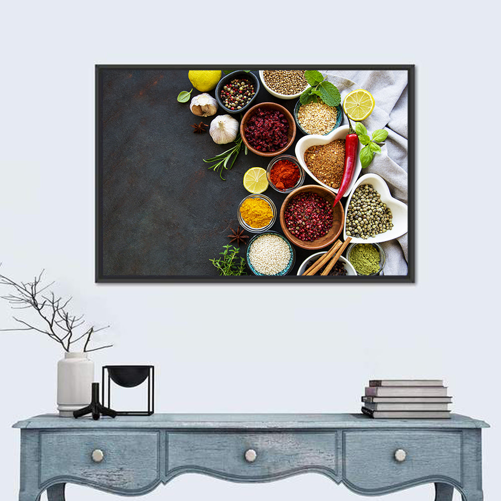Various Spices In A Bowls Wall Art