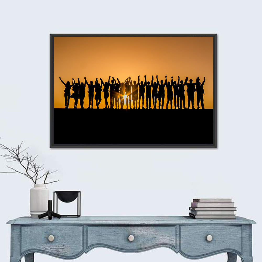 Children Silhouette Against Sunset Wall Art