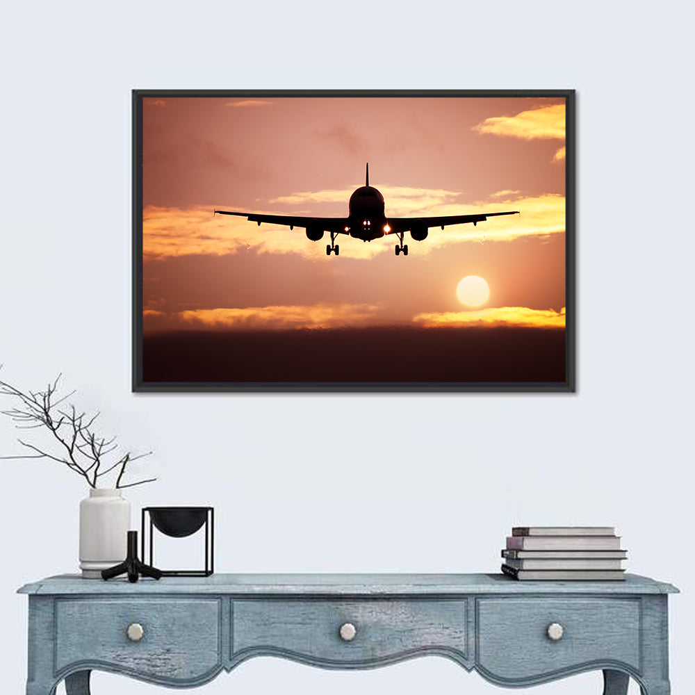 Plane In The Sunset Sky Wall Art