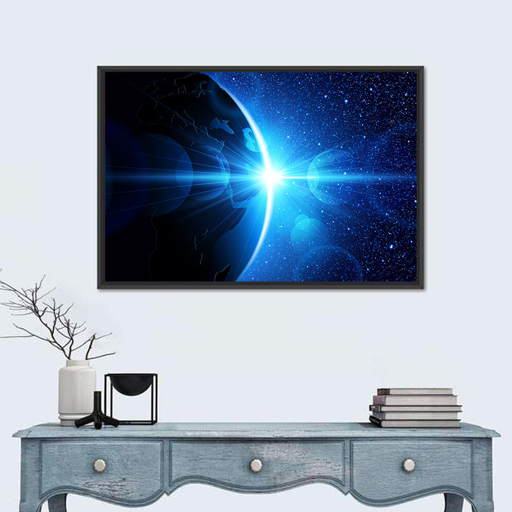 Planet Earth With Sunrise In Space Wall Art
