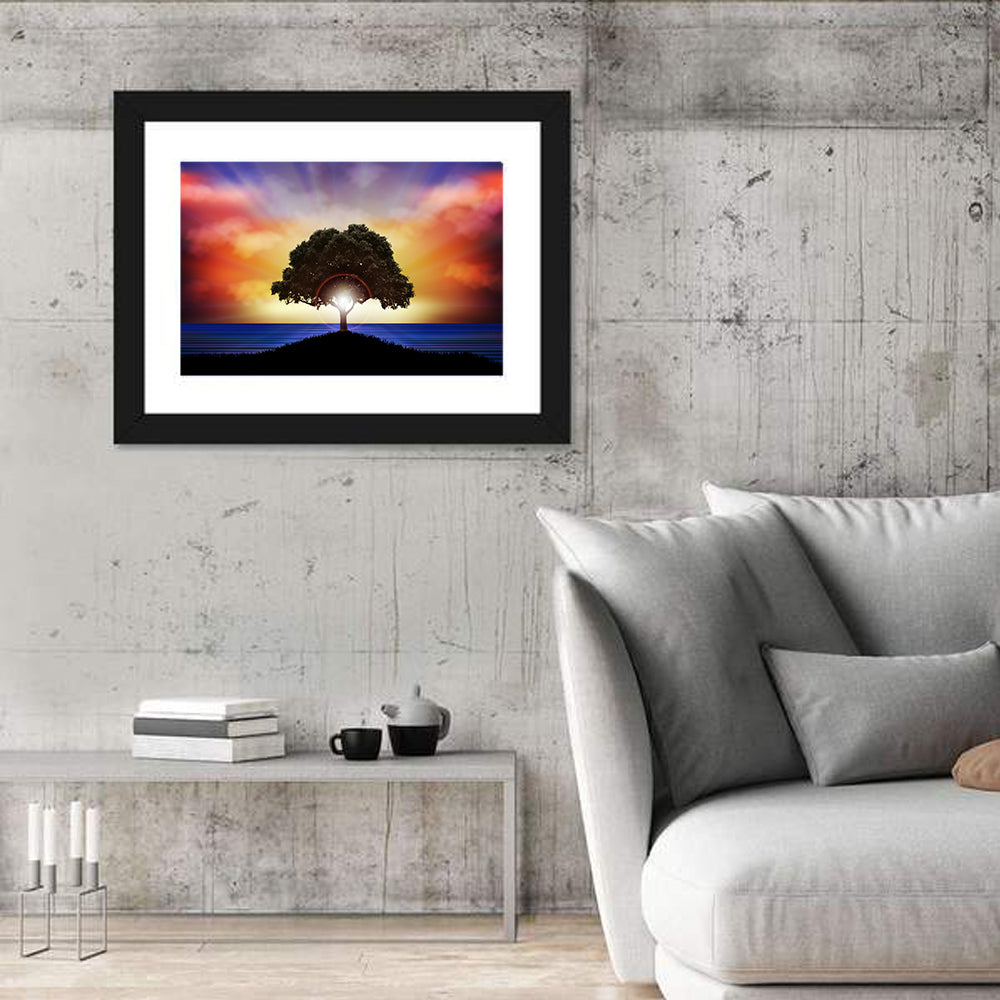 Sunset Over Water Tree Wall Art