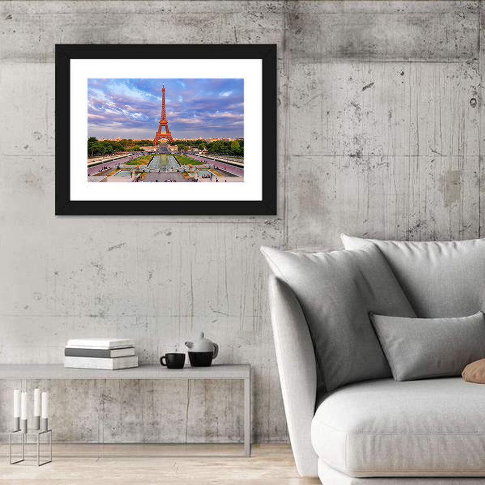 Eiffel Tower At Cloudy Sunset Wall Art