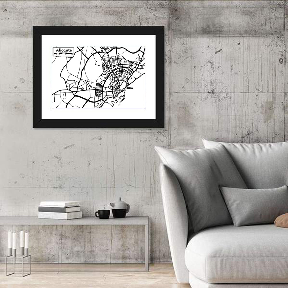 Alicante City Map Wall Art