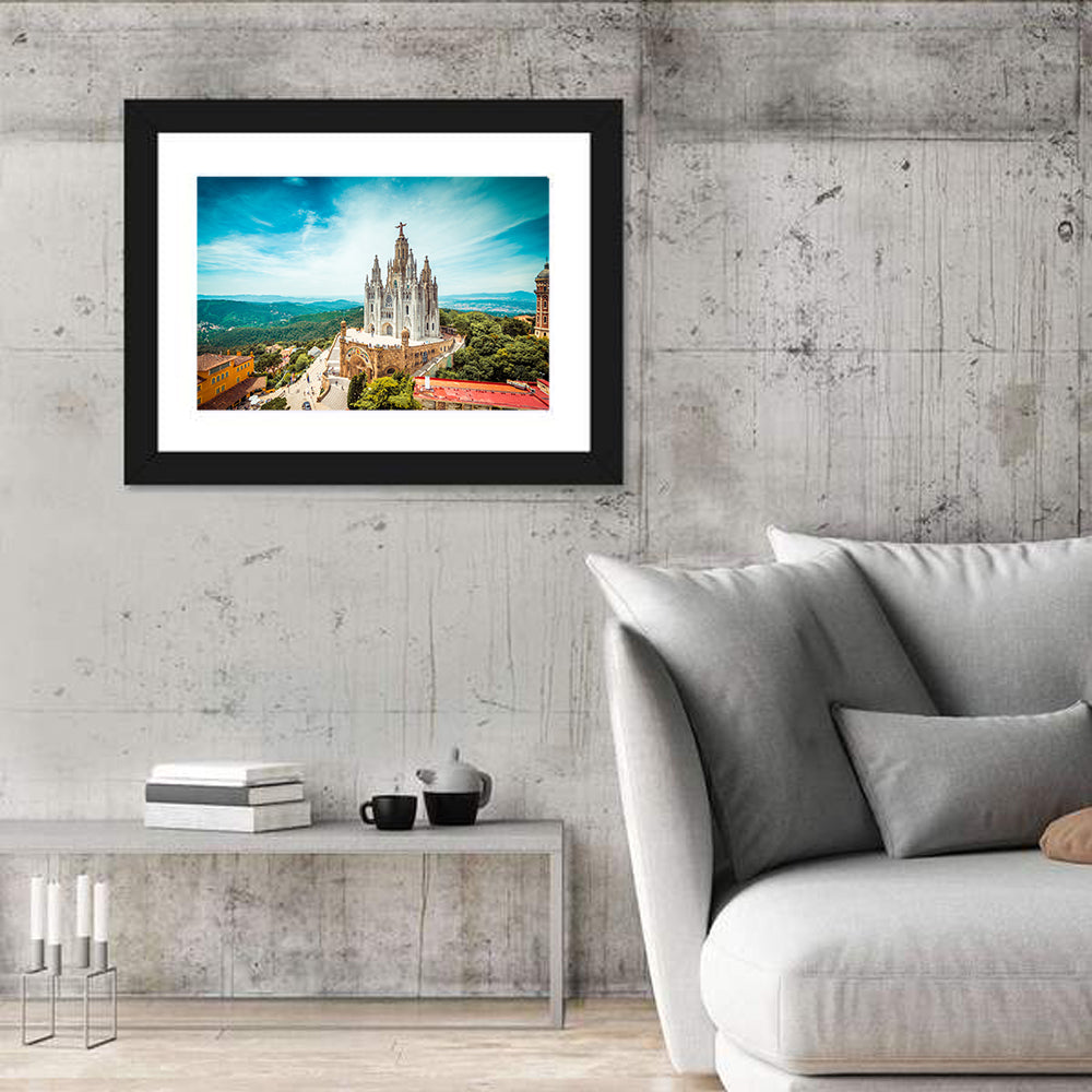 Tibidabo Church With Christ Statue Wall Art