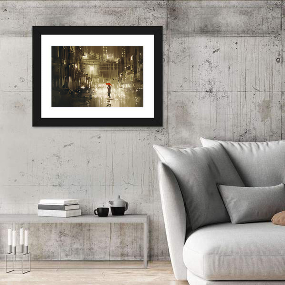 Woman In Rainy Night Wall Art