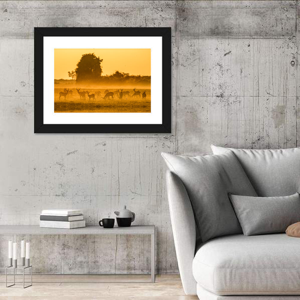 Antelope Group At Sunset Wall Art