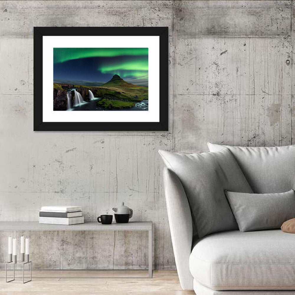 Northern Light Over Kirkjufellsfoss Waterfall Wall Art