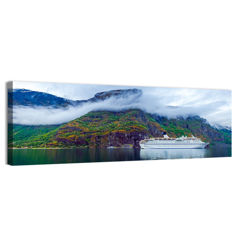 Cruise Ship on Hardanger Fjorden Wall Art, canvas print, panoramic