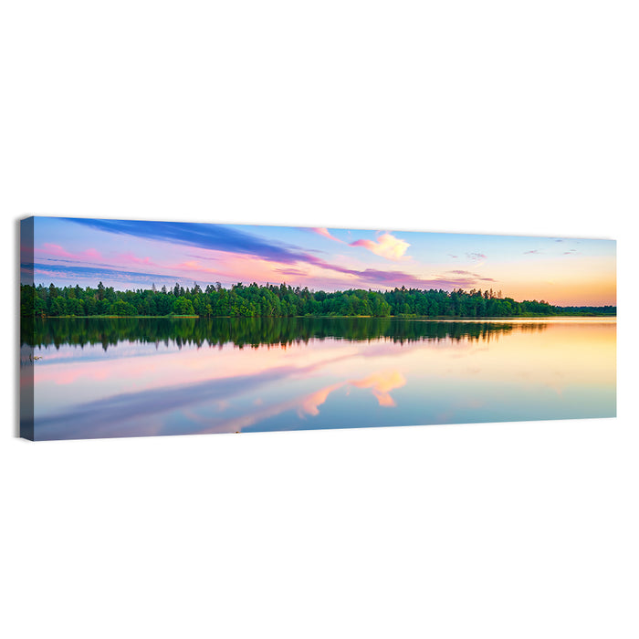 Colorful Sunset Over Forest Lake Wall Art as a canvas print