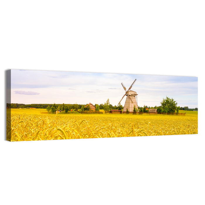 Dudutki Windmill in Golden Fields Wall Art as a canvas print