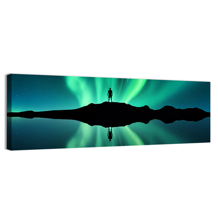 Northern Lights Over Mountain Lake, Norway Wall Art as a canvas print