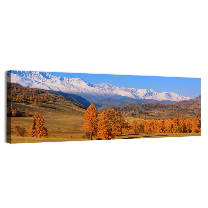 Altay Mountains with Golden Larches Wall Art as a canvas print