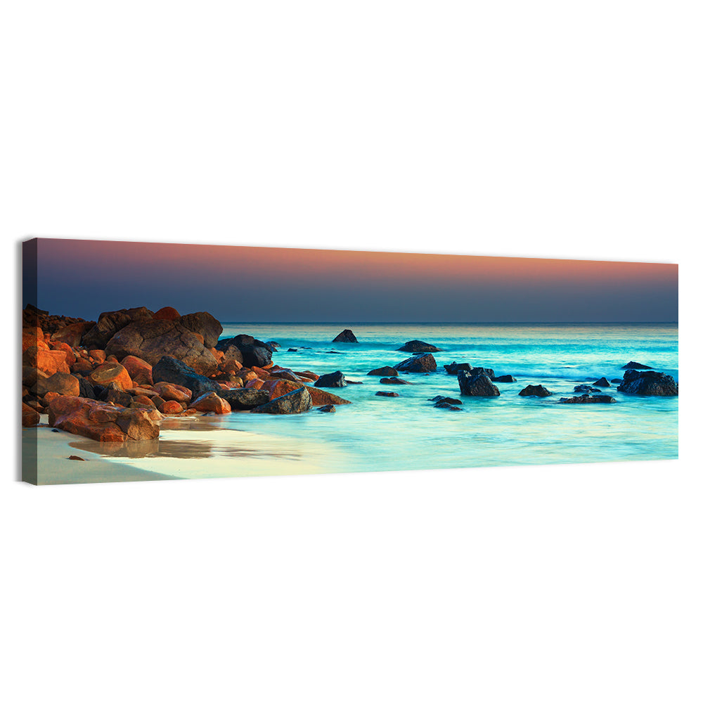 Sunset Over Volcanic Shoreline Wall Art, canvas print, panoramic