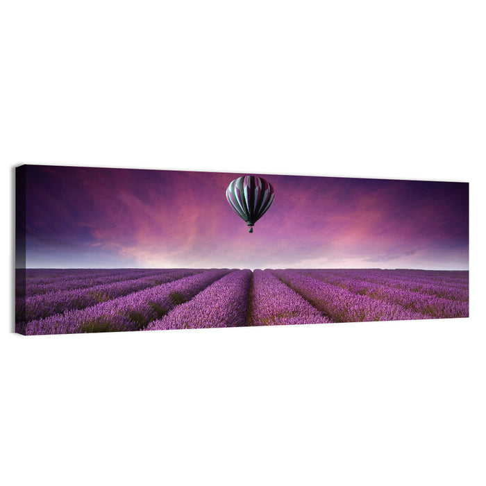 Hot Air Balloon Over Lavender Field Wall Art as a canvas print