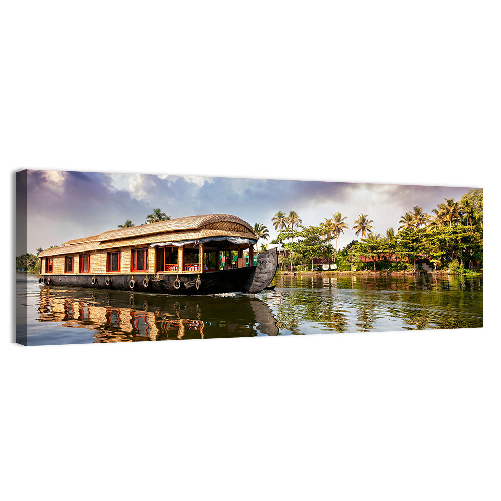 Alleppey Houseboat, Kerala Backwaters Wall Art, canvas print, panoramic