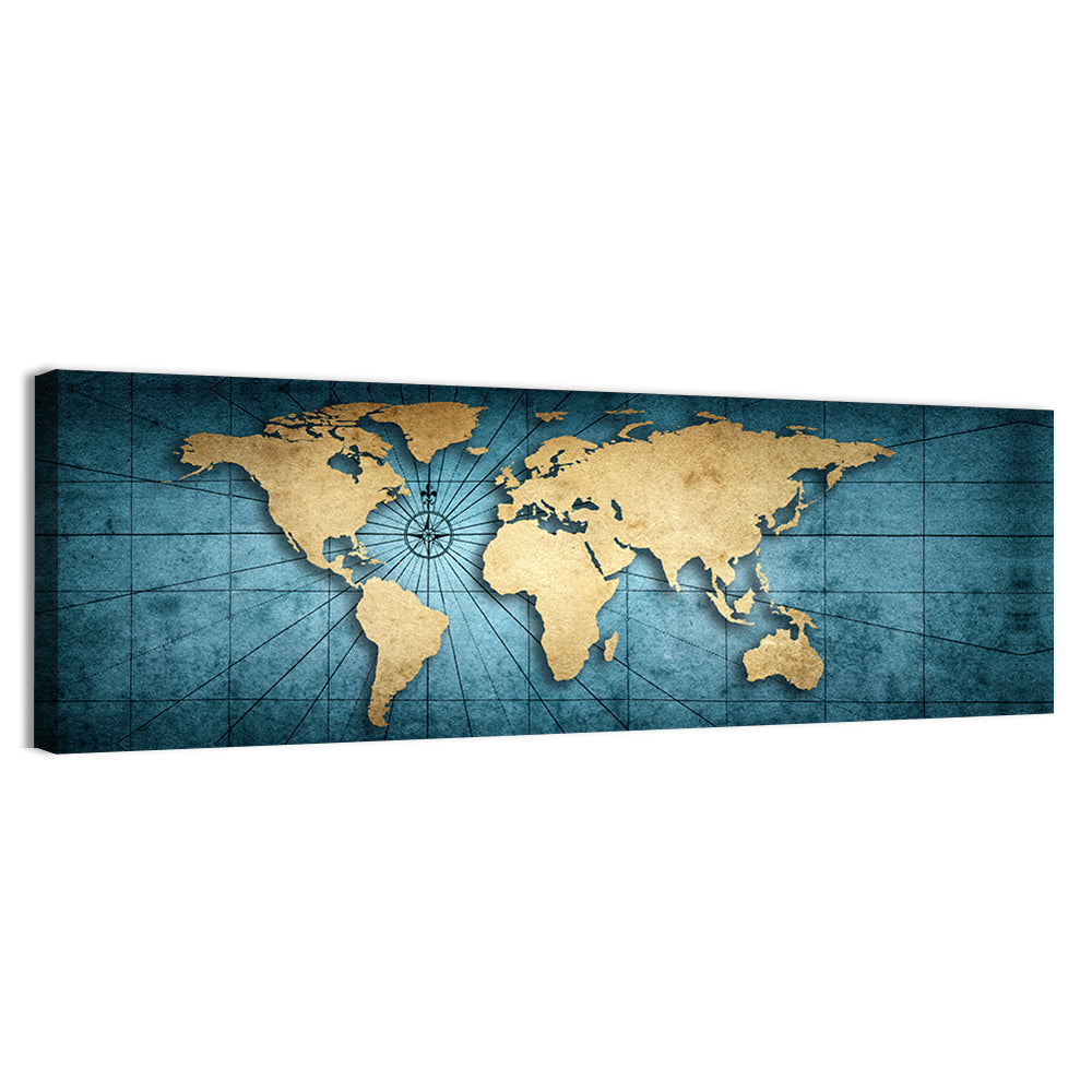 Vintage Nautical World Map Wall Art, canvas print, panoramic